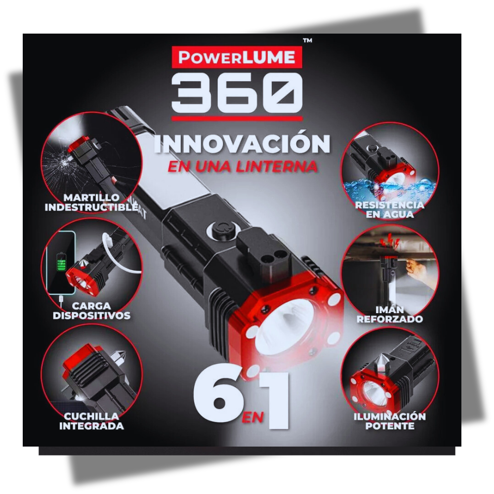 Combo Linterna Martillo 6 en 1 + Regalo caja de lentes vision HD