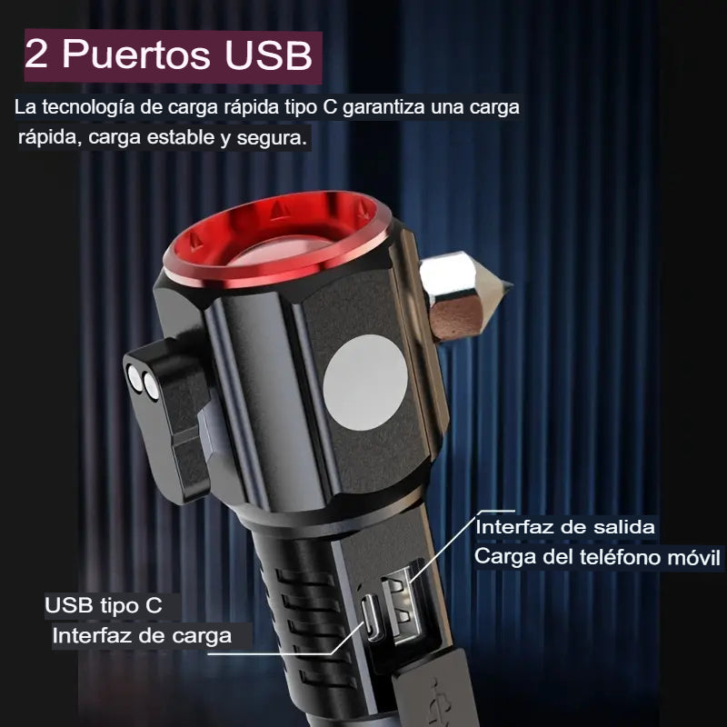 Combo Linterna Martillo 6 en 1 + Regalo caja de lentes vision HD